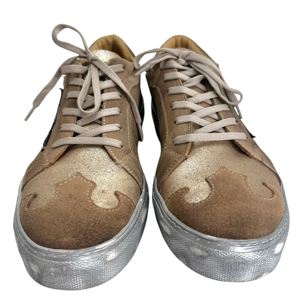 Dingo Playdate Leather Sneakers Tan and Blue Star Sneakers